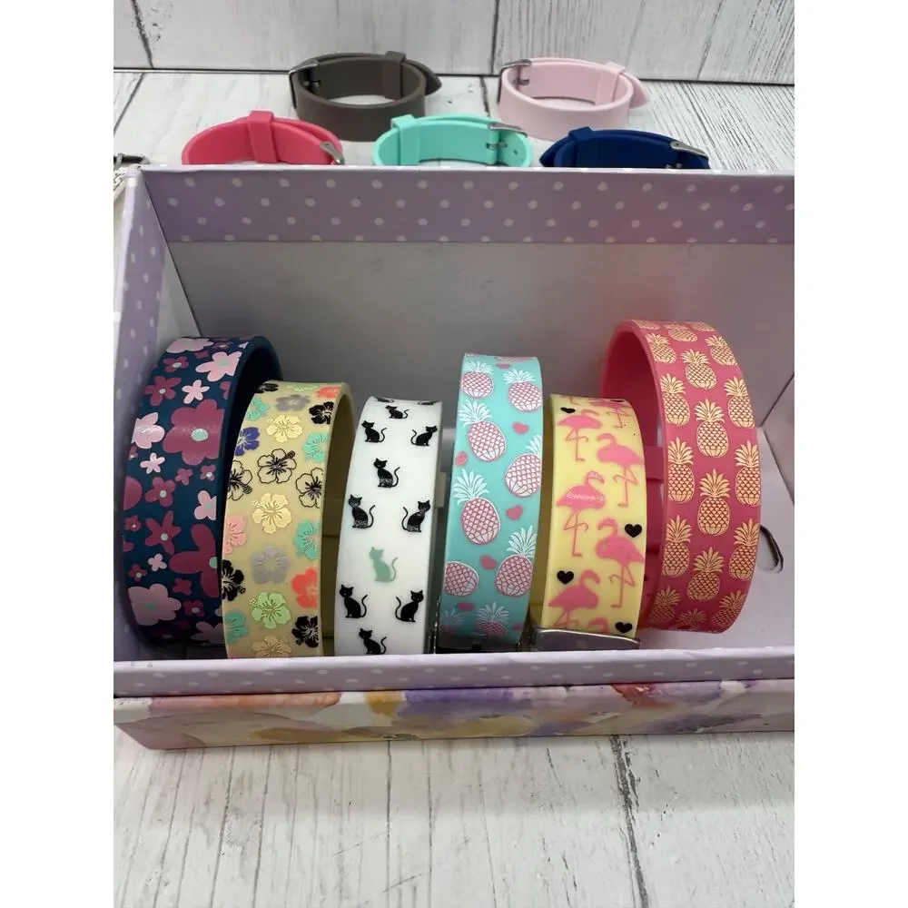 Watch 12 Interchangeable Silicone Rubber Bands NEW BATTERY Blue Pink Beach Cats